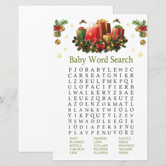 Kerstcadeaus Baby shower Word Search Game (Voorkant / Achterkant)