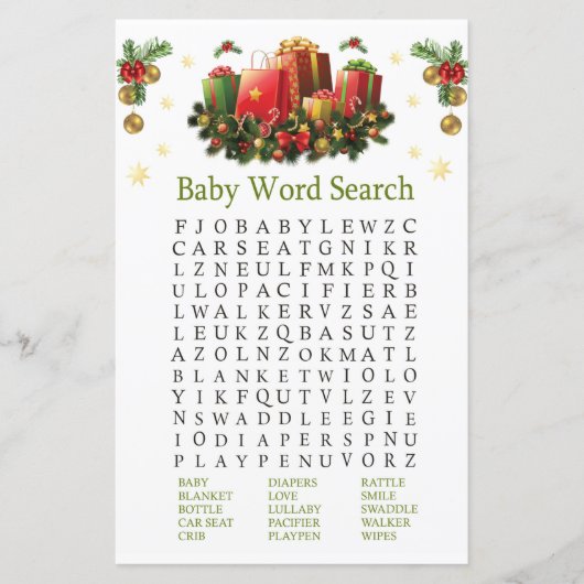 Kerstcadeaus Baby shower Word Search Game (Voorkant)