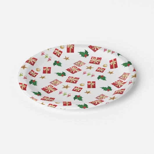 Kerstcadeaus Candy Canes Sterren Holly Papieren Bordje (Gekanteld)