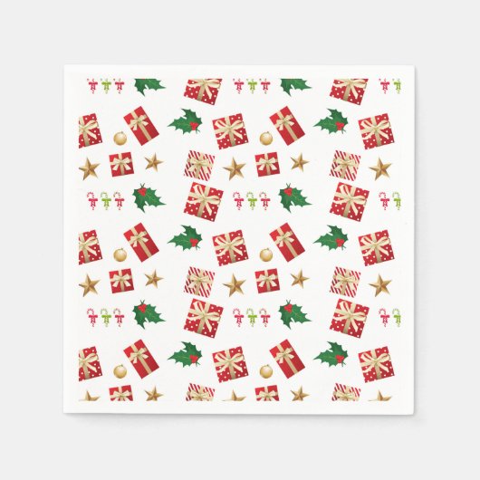 Kerstcadeaus Candy Canes Sterren Holly Servet (Voorkant)