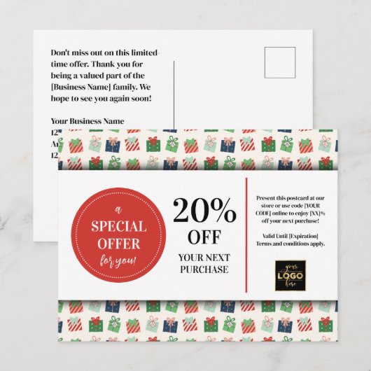 Kerstcadeaus Custom Coupon Korting Briefkaart (Voorkant / Achterkant)