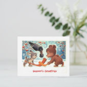 Kerstcadeaus, dieren spelen ijshockey feestdagenkaart (Staand voorkant)