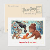 Kerstcadeaus, dieren spelen ijshockey feestdagenkaart (Voorkant / Achterkant)