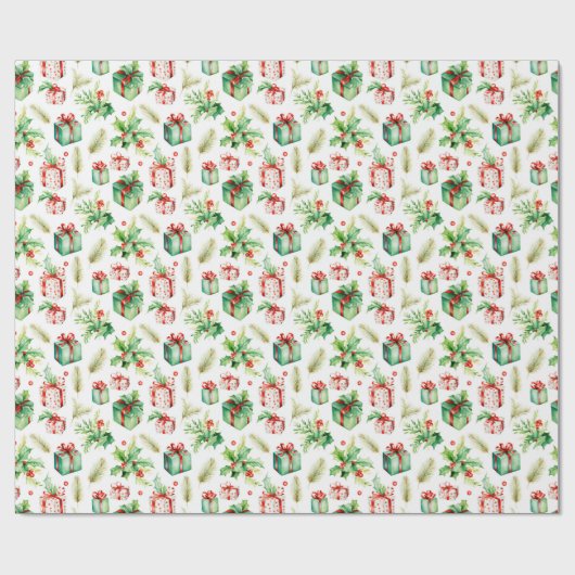 Kerstcadeaus en Holly Cadeaupapier (Vlak)