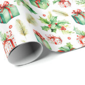 Kerstcadeaus en Holly Cadeaupapier (Rol Hoek)