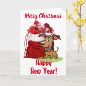 kerstcadeaus en hond - blanco briefkaart (Gele Bloem)