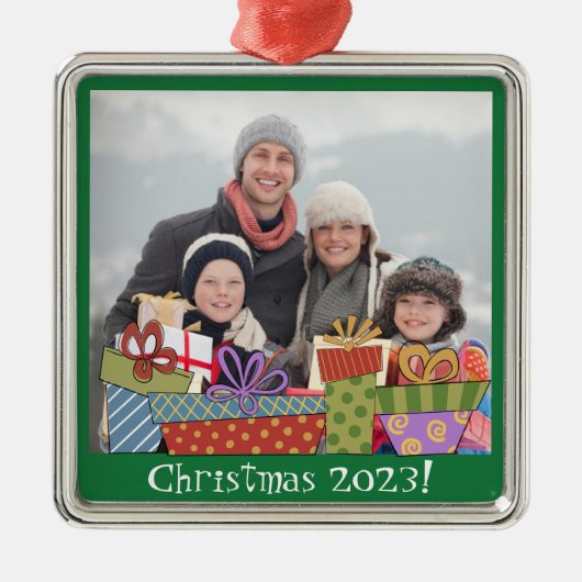 Kerstcadeaus Familiefoto Metalen Ornament (Voorkant)
