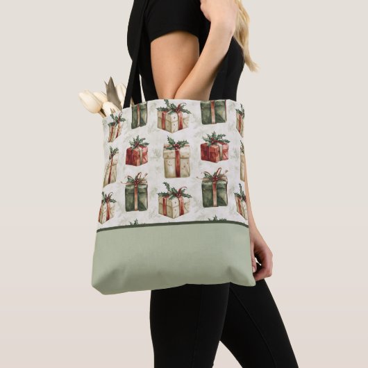 kerstcadeaus, Holly, kleurenblok Tote Bag (Dichtbij)