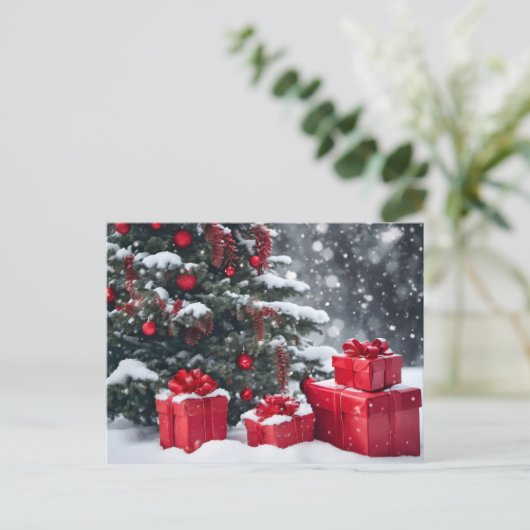 Kerstcadeaus in de sneeuw feestdagenkaart (Staand voorkant)