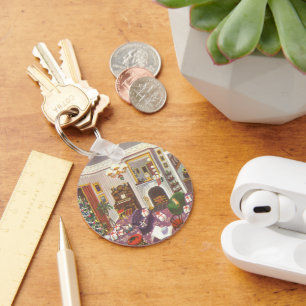 Kerstcadeaus in de woonkamer verpakt in vintage st sleutelhanger