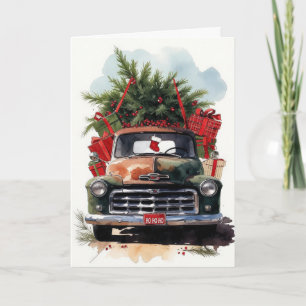 Kerstcadeaus in Oude Pickup Truck Kerstboom Ho Ho Feestdagen Kaart