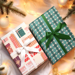 Kerstcadeaus in retro-stijl met tartanpatroon in t inpakpapier vel