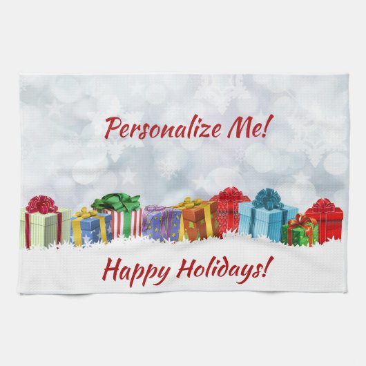 Kerstcadeaus Ingepakte Cadeaus Gelukkig Feest Theedoek (Horizontaal)