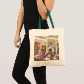Kerstcadeaus inpakken in de woonkamer tote bag (Voorkant (product))