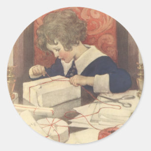 Kerstcadeaus Inpakken, Jessie Willcox Smith Ronde Sticker