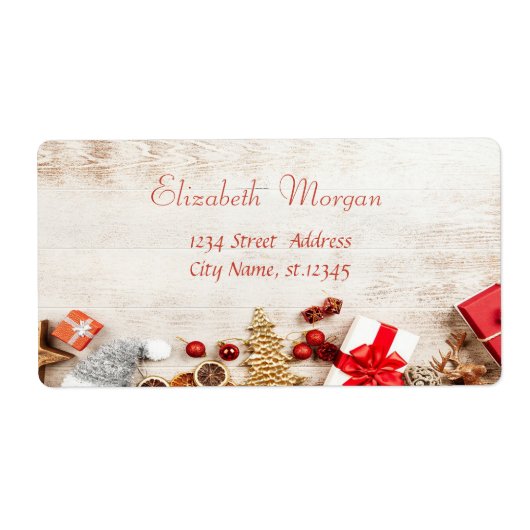 Kerstcadeaus, Kerstboom, Houtstructuur Etiket (Voorkant)