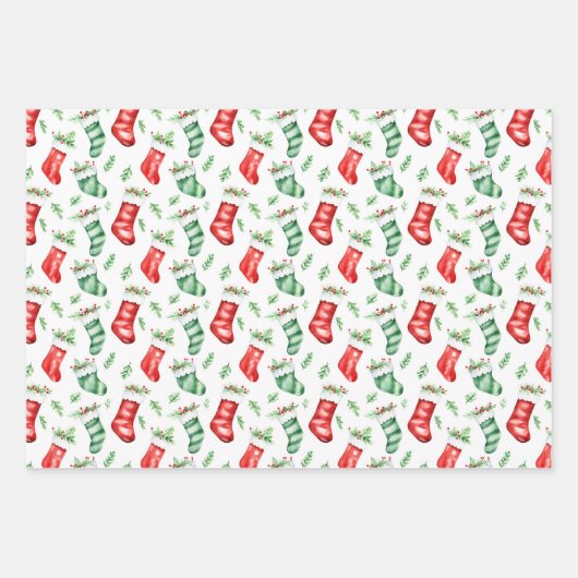 Kerstcadeaus, kousen en Ornamenten Inpakpapier Vel (Voorkant 2)