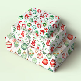 Kerstcadeaus, kousen en Ornamenten Inpakpapier Vel