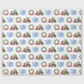 Kerstcadeaus, kransen en sneeuwvlokken cadeaupapier (Vlak)