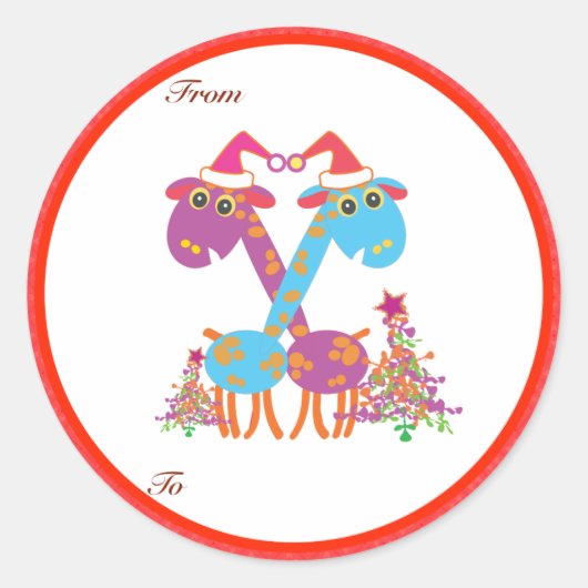 Kerstcadeaus Labels: twee Giraffes Ronde Sticker (Voorkant)