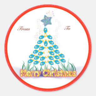 Kerstcadeaus Labels: Vis Kerstboom Ronde Sticker