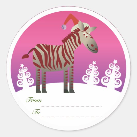 Kerstcadeaus Labels: Zebra Ronde Sticker (Voorkant)