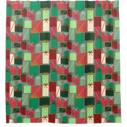 Kerstcadeaus met linten en strikken douchegordijn (Voorkant)