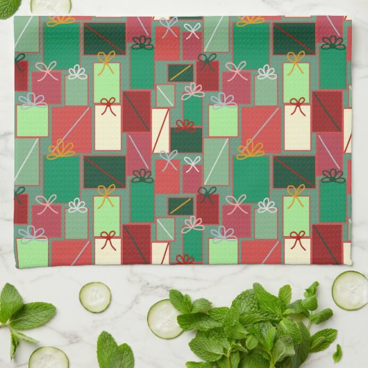 Kerstcadeaus met linten en strikken theedoek (Gevouwen)