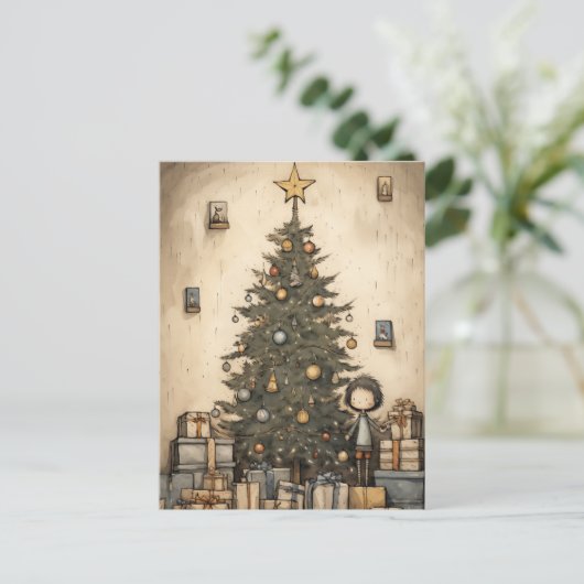 Kerstcadeaus onder de boom feestdagenkaart (Staand voorkant)