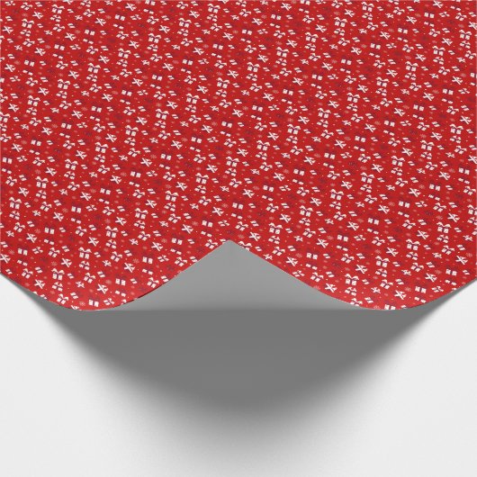 Kerstcadeaus op rode achtergrond patroon cadeaupapier (Hoek)