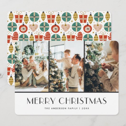 Kerstcadeaus Ornamenten handschoenen Sneeuwfoto Feestdagenkaart (Voorkant / Achterkant)