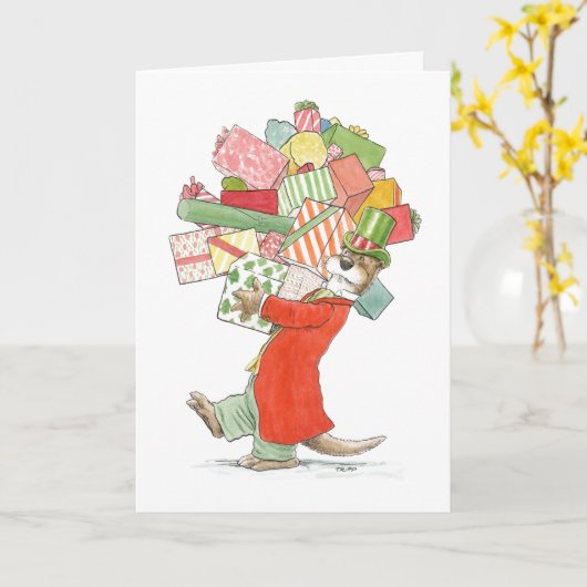 Kerstcadeaus Otter kaart (Gele Bloem)