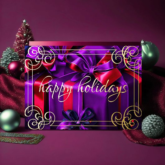 Kerstcadeaus paars bordeauxrood schilderen feestdagen kaart