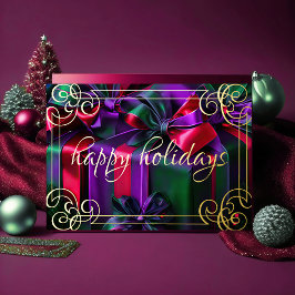 Kerstcadeaus paars groen bordeauxrood schilderen feestdagen kaart