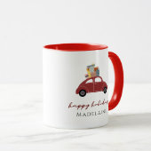 kerstcadeaus Red Car Jouw naam Prettige feestdagen Mok (Voorkant rechts)