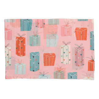 Kerstcadeaus, roze achtergrond, patroon. kussensloop