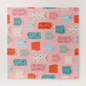 Kerstcadeaus, roze achtergrond, patroon. legpuzzel (Horizontaal)