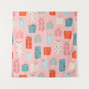 Kerstcadeaus, roze achtergrond, patroon. wandkleed