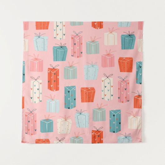 Kerstcadeaus, roze achtergrond, patroon. wandkleed (Voorkant)