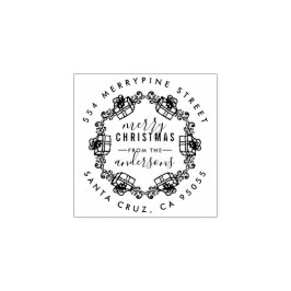 Kerstcadeaus schets krans retour adres rubberstempel