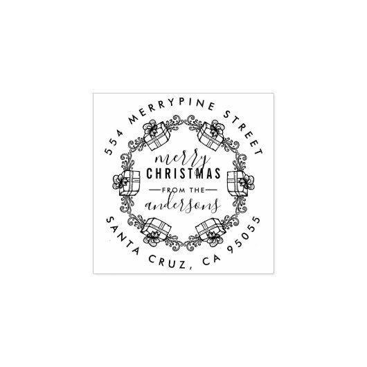 Kerstcadeaus schets krans retour adres rubberstempel (Afrduk)