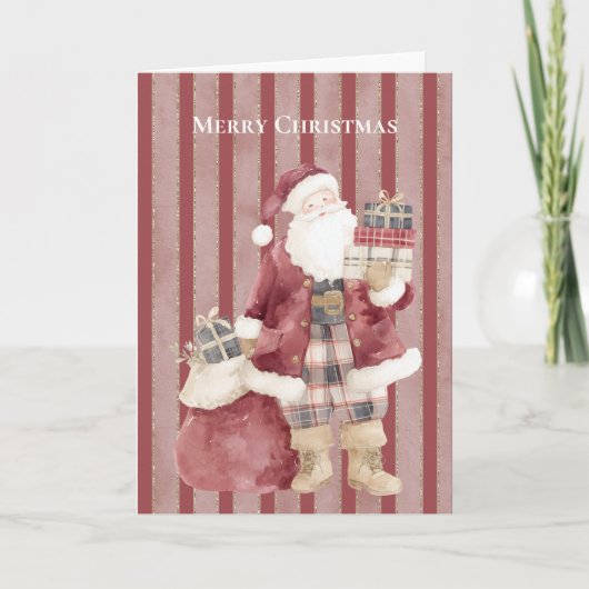 Kerstcadeaus van Kerstman met rode strepen Kaart (Voorkant)