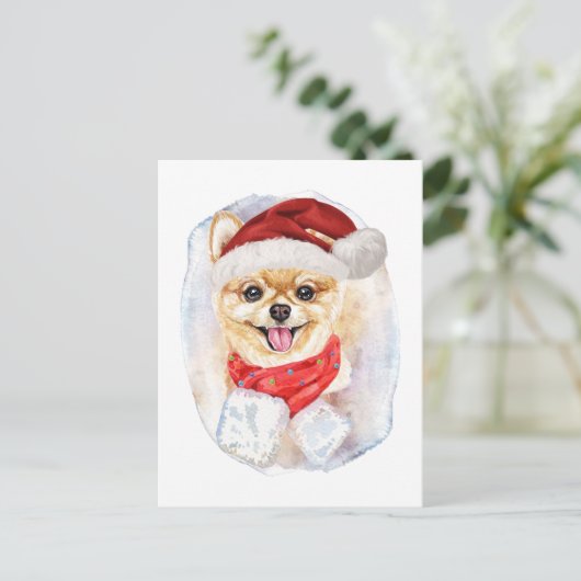 kerstcadeaus van pommeren voor honden feestdagenkaart (Staand voorkant)