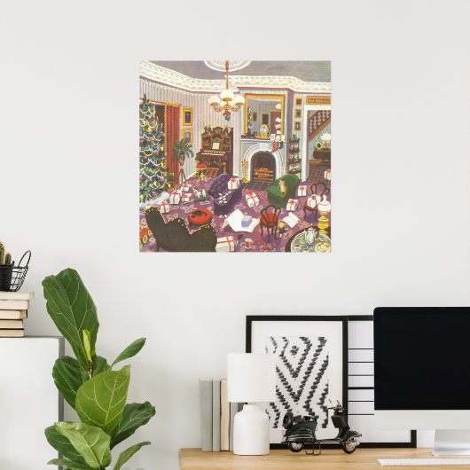 Kerstcadeaus verpakt in de woonkamer poster (Thuiskantoor)
