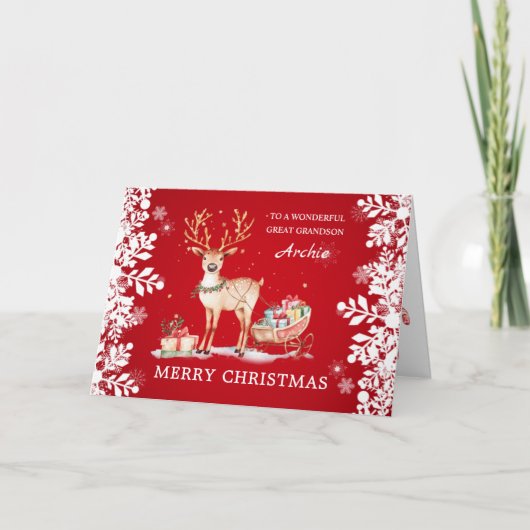 Kerstcadeaus voor achterkleinzoon van rendieren feestdagen kaart (Voorkant)