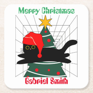 kerstcadeaus voor katten , gepersonaliseerde naam kartonnen onderzetters