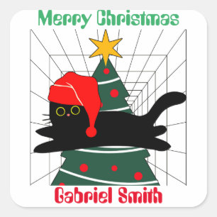 kerstcadeaus voor katten , gepersonaliseerde naam vierkante sticker
