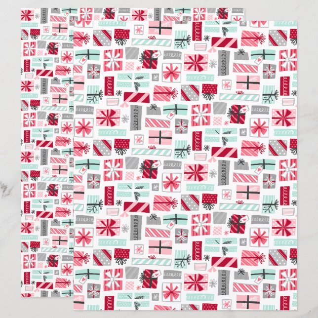 Kerstcadeauscrapbookpapier met mint en rood (Voorkant / Achterkant)