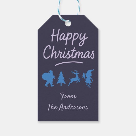 Kerstcadeautag - Blauwe Silhouet Cadeaulabel (Voorkant)