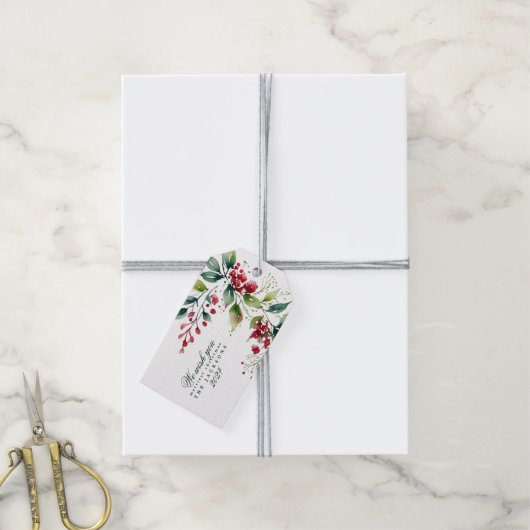 Kerstcadeautag Bloemig Aquarel Krijtbord Cadeaulabel (Met Touw)